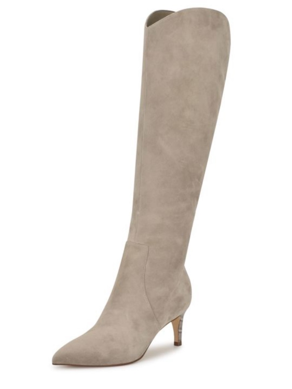 Nine West 11 Sirena Light Gray Taupe Suede Pointed Toe Knee High Boots